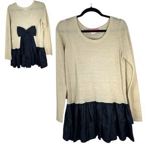 Manoush Alpaca Silk Drop Waist Sweater Ruffle Bow Dress Size Large